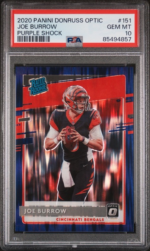 2020 Donruss Optic Joe Burrow Purple Shock Prizm Rated Rookie RC #151 PSA 10