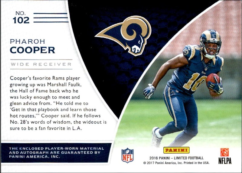 2016 Limited #102 Pharoh Cooper RC Auto Patch /299 - FB view 2