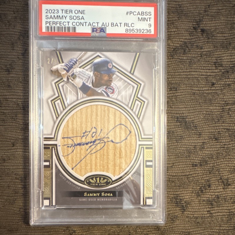 Topps 2023 Tier One Sammy Sosa Perfect Contact Auto Bat Relic PSA 9 /5