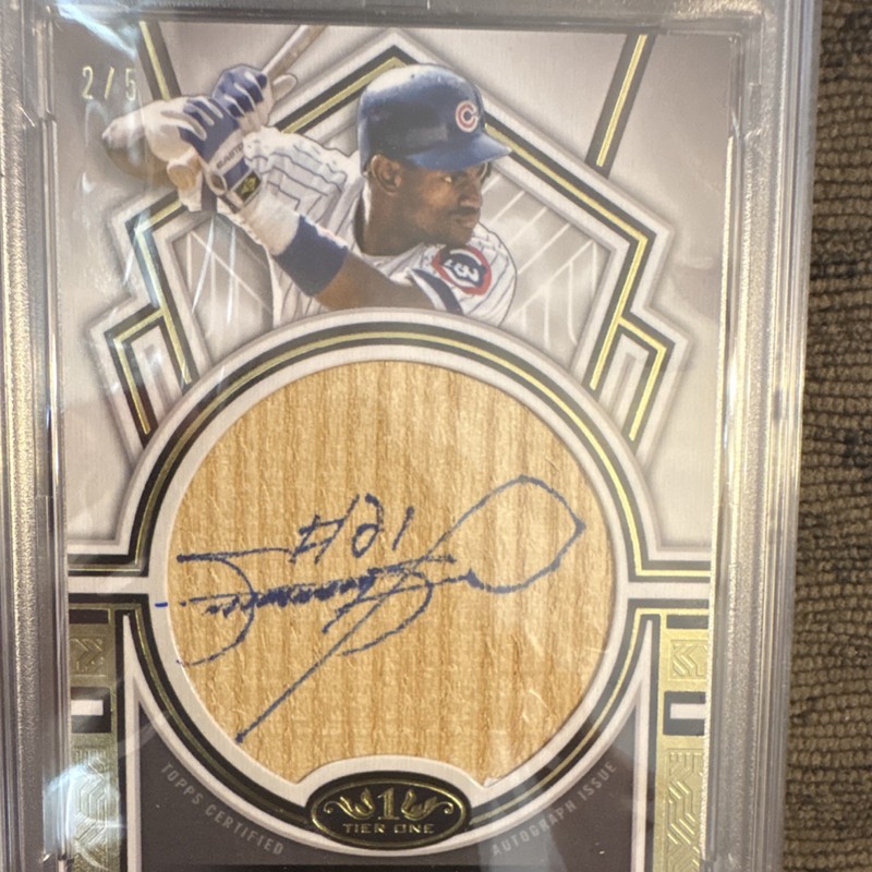 Topps 2023 Tier One Sammy Sosa Perfect Contact Auto Bat Relic PSA 9 /5 view 2