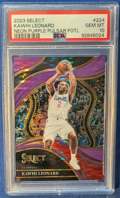 2023 Select #224 Kawhi Leonard Neon Purple Pulsar /5 PSA 10 FOTL