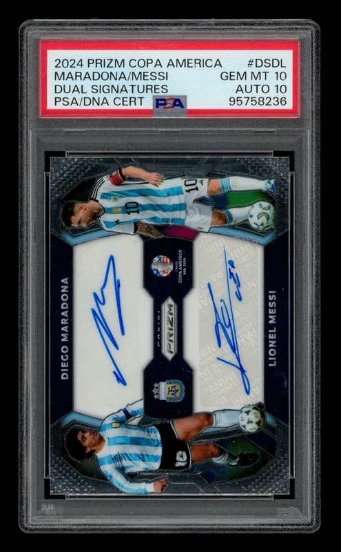2024 Panini Prizm Copa America Dual: Maradona, Messi Auto PSA 10 AUTO 10