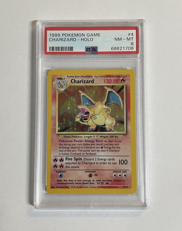1999 POKEMON BASE SET UNLIMITED #4 CHARIZARD-HOLO PSA 8