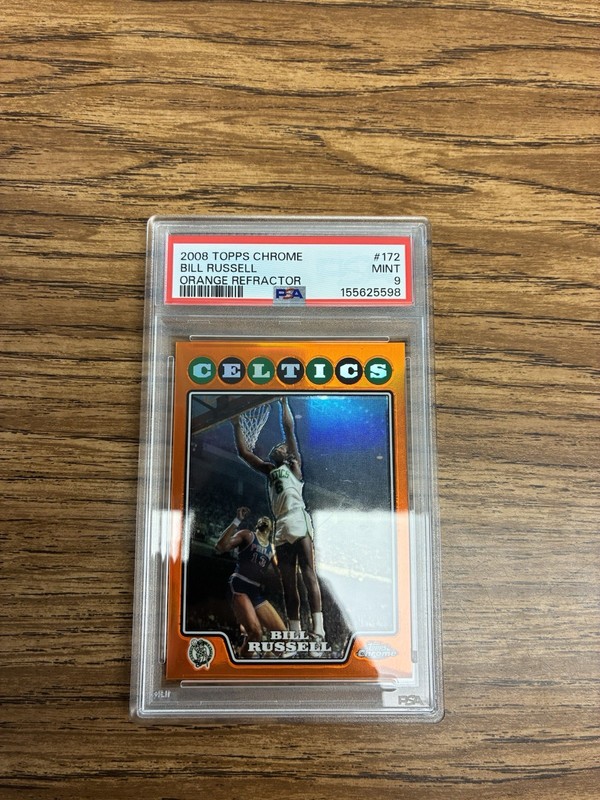 BILL RUSSELL PSA 9 2008-09 TOPPS CHROME #172 ORANGE REFRACTOR 221/499 CELTICS