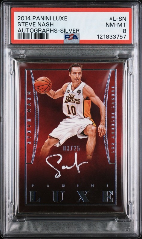 2014-15 Panini Luxe Auto /25 Steve Nash #L-SN Auto HOF PSA 8
