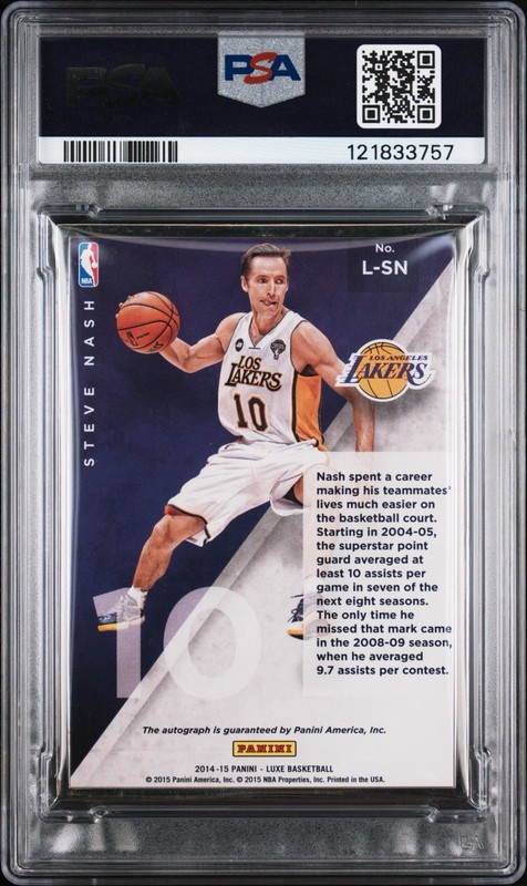 2014-15 Panini Luxe Auto /25 Steve Nash #L-SN Auto HOF PSA 8 view 2