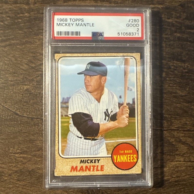 1968 Topps Baseball, Mickey Mantle #280. HOF, NY Yankees, Graded PSA 2 🔥