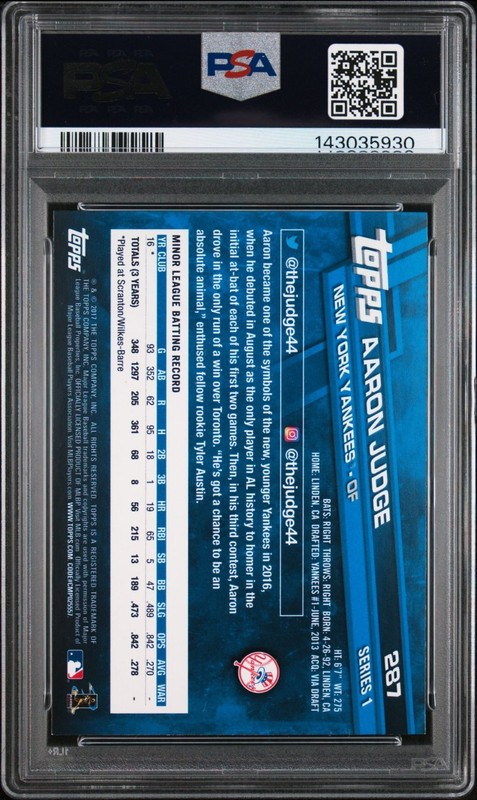2017 Topps 287 Aaron Judge Sp Rookie RC PSA 9 MINT ! view 2