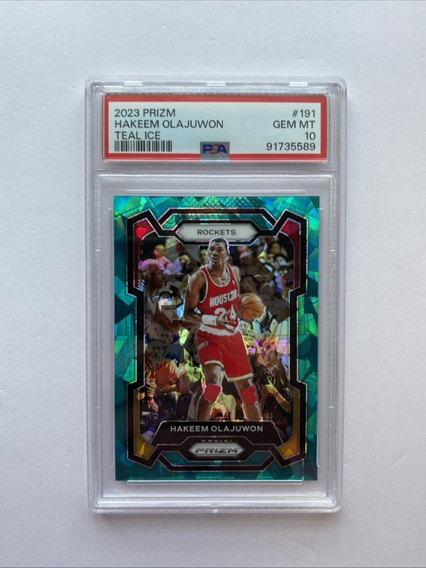 2023-24 Panini Prizm Teal Ice  Hakeem Olajuwon /225 Houston Rockets #191 PSA 10