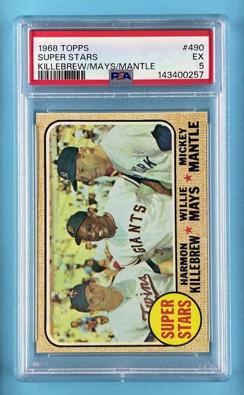 1968 Topps #490 Super Stars Mickey Mantle Willie Mays Killebrew - PSA 5 EX