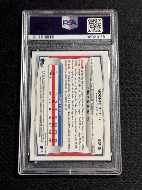 2014 Bowman 1st Chrome Prospects #BCP109 MOOKIE BETTS PSA 10 RC Red Sox Dodgers view 2