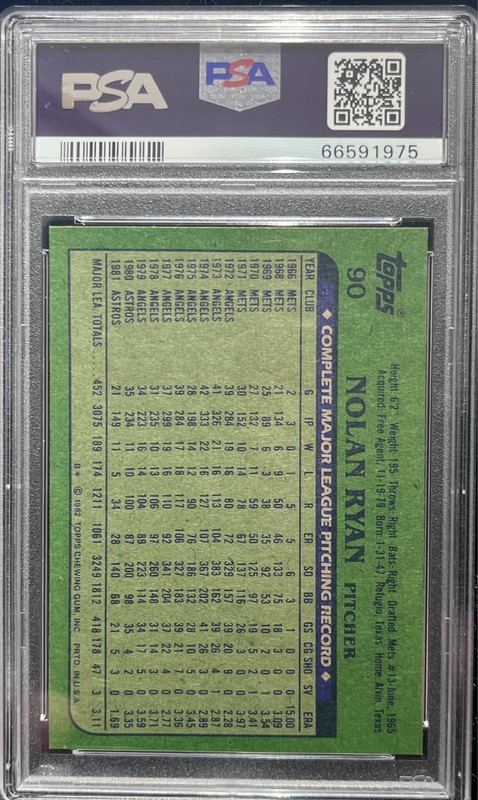 1982 Topps Set-Break # 90 Nolan Ryan PSA 9 MINT Moving on Up! view 2