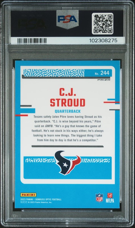 CJ STROUD 2023 Panini Donruss Optic Rated Rookie Blue Scope #244 PSA 10 Texans view 2
