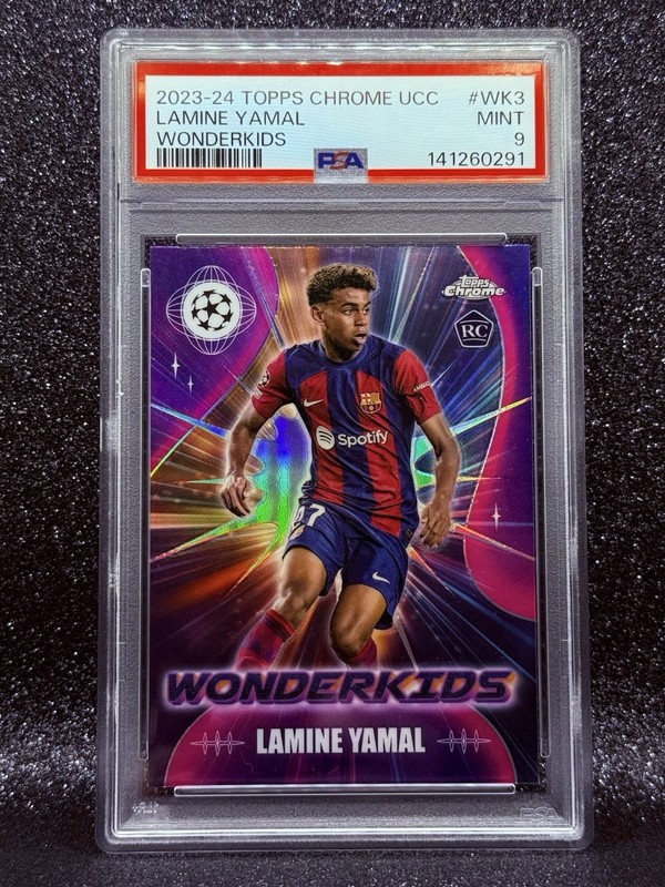 Topps 2023-24 Chrome UEFA Wonderkids Lamine Yamal Rookie WK-3 FC Barcelona PSA 9