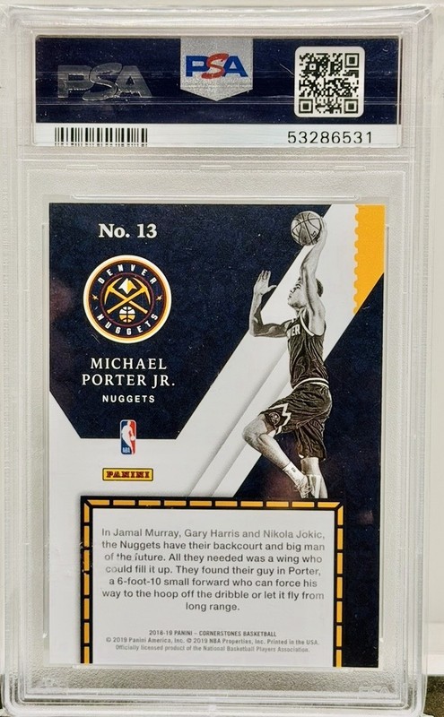2018-19 Panini Cornerstones Startups Michael Porter Jr #13 Rookie RC PSA 10 view 2