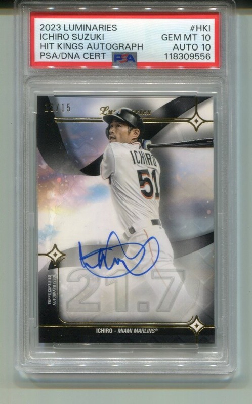 2023 Topps Luminaries Ichiro Suzuki Hit Kings Auto /15 #HKI PSA 10 Auto 10