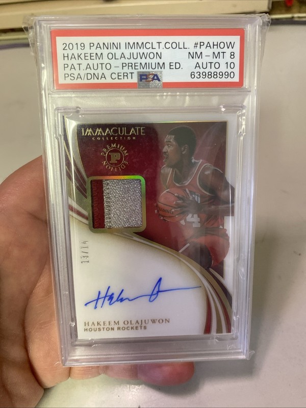 2019 Immaculate Hakeem Olajuwon #PAHOW Patch Auto/14 PREM ED PSA 8/10 Auto HOF🔥