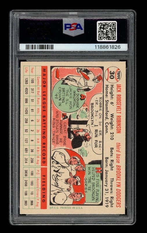 1956 Topps Set-Break # 30 Jackie Robinson White Back PSA 5 EX view 2