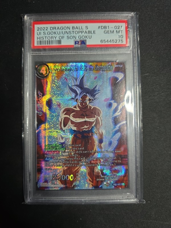 PSA 10 Ultra Instinct Son Goku, the Unstoppable DB1-021 Dragon Ball Super Theme