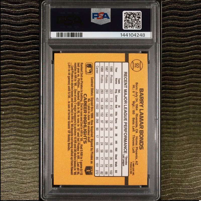 1989 Donruss #92 BARRY BONDS PSA 9 Mint DEAD CENTERED Homerun King 👑 view 2