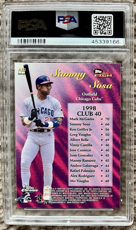 1999 Topps Chrome All-Etch Refractor Sammy Sosa PSA 10 Chicago Cubs view 2