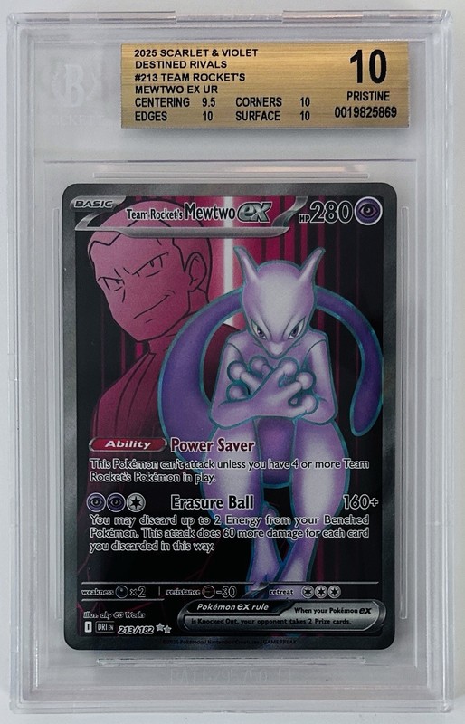 2025 Pokemon S & V Destined Rivals Team Rockets Mewtwo EX UR 213/182 BGS 10