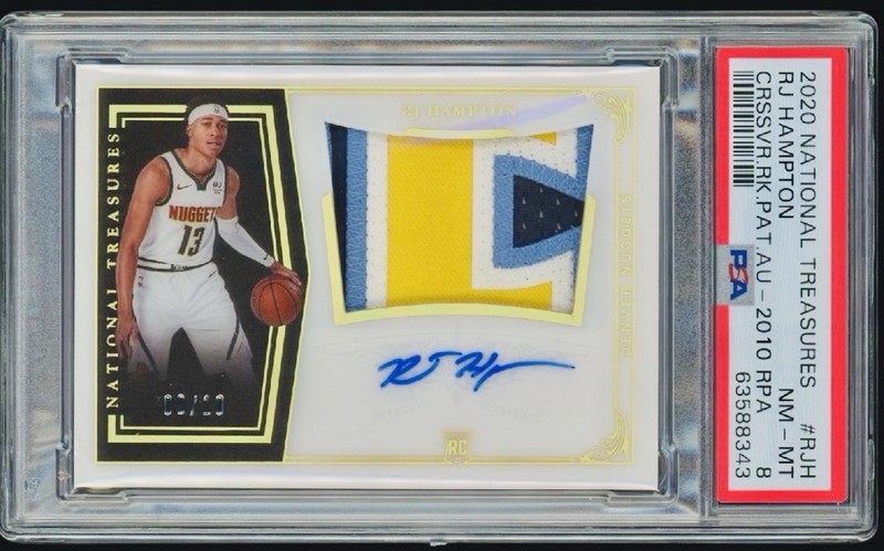 2020 Panini National Treasures RJ Hampton RC Crossover Patch Auto Gold /10 PSA 8
