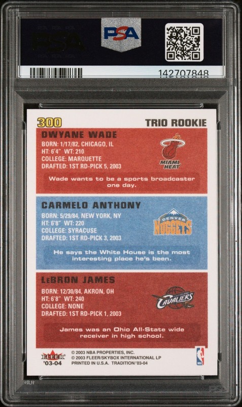 2003 Fleer Tradition 300 Wade Lebron James Carmelo Anthony Rookie RC PSA 9 MINT view 2