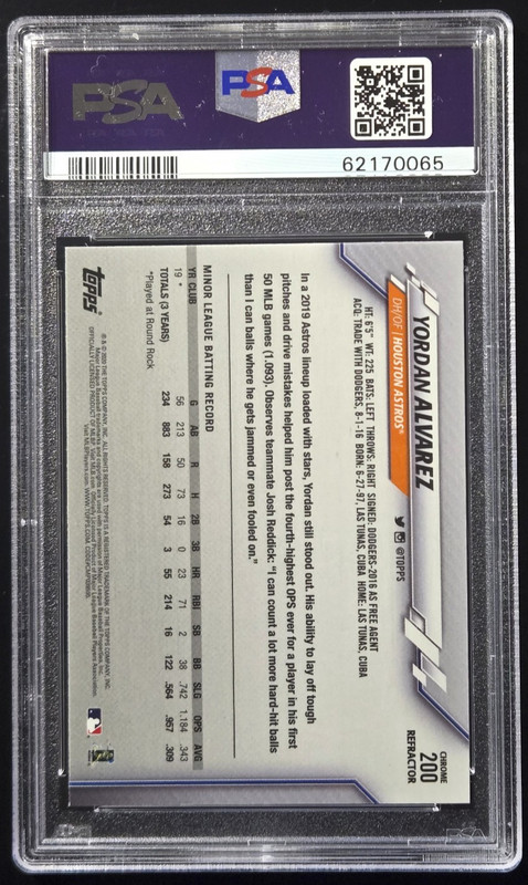 2020 Topps Chrome Yordan Alvarez Reractor Rookie #200 PSA 9 view 2