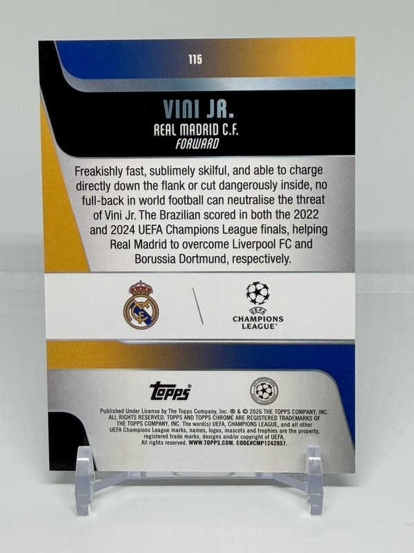 2025-26 Topps Chrome UEFA UCC Aqua Lava Refractor #115 Vini Jr. /199 view 2
