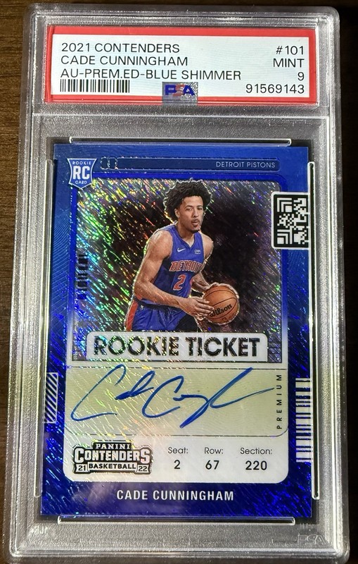 2021 CONTENDERS AUTO-PREMIUM EDITION-BLUE SHIMMER CADE CUNNINGHAM 4/20 PSA 9