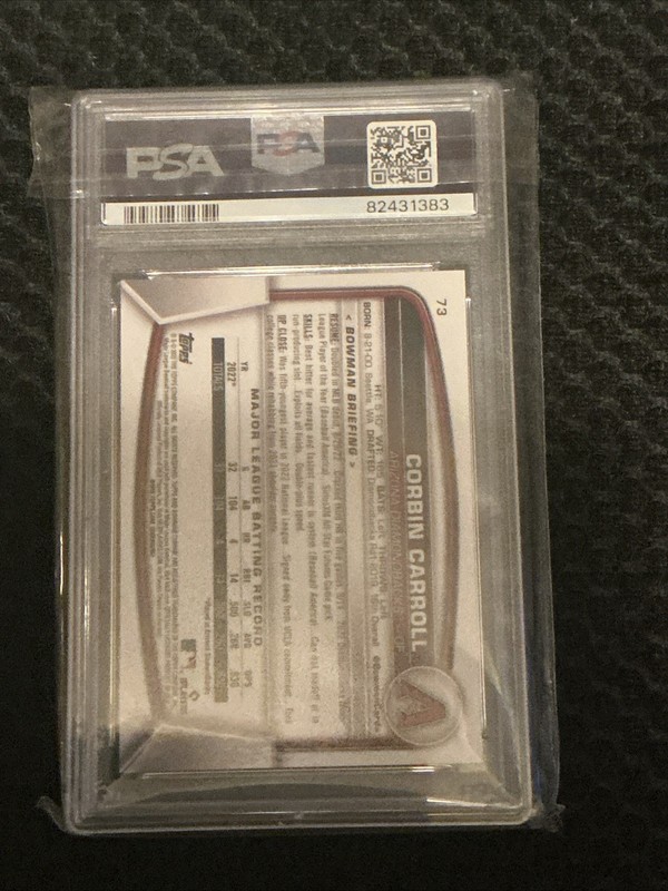 2023 Bowman - Corbin Carroll #73 Chrome Pink Mojo Refractor /199 (RC) Psa 10 view 2