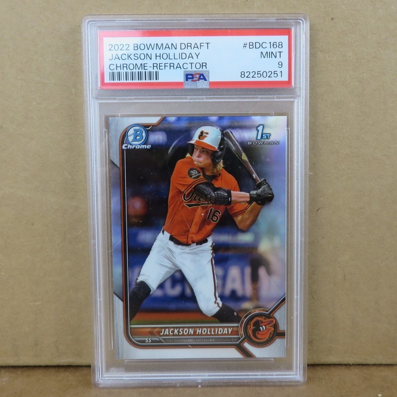 JACKSON HOLLIDAY 2022 Bowman Draft 1st Chrome REFRACTOR #BDC168 PSA 9 EX Orioles