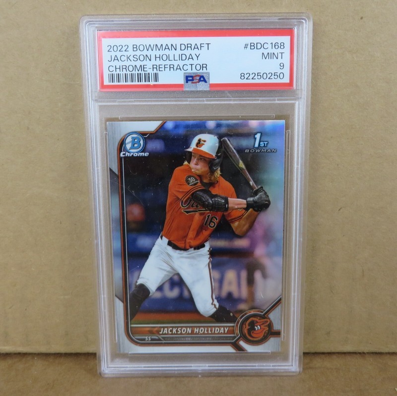 JACKSON HOLLIDAY 2022 Bowman Draft 1st Chrome REFRACTOR #BDC168 PSA 9 EX Orioles view 2