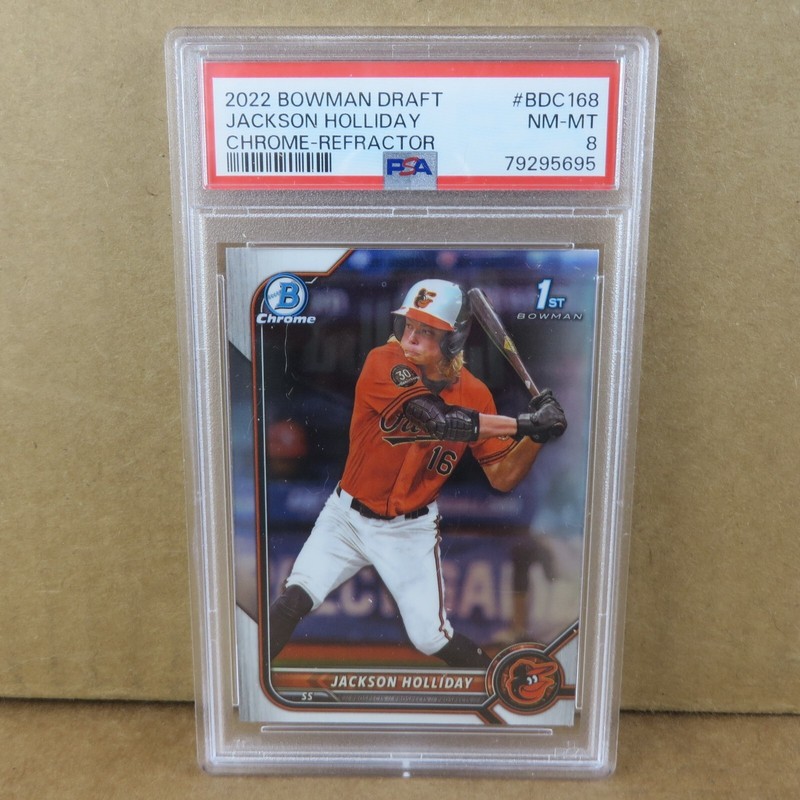JACKSON HOLLIDAY 2022 Bowman Draft 1st REFRACTOR Chrome #BDC168 PSA 8 NM Orioles view 2