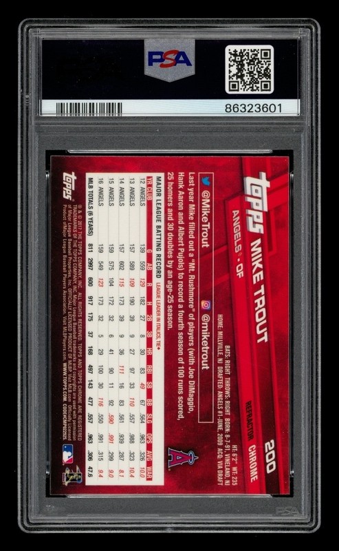 2017 Topps Chrome Refractor: #200 Mike Trout White Jersey PSA 10 GEM MINT view 2