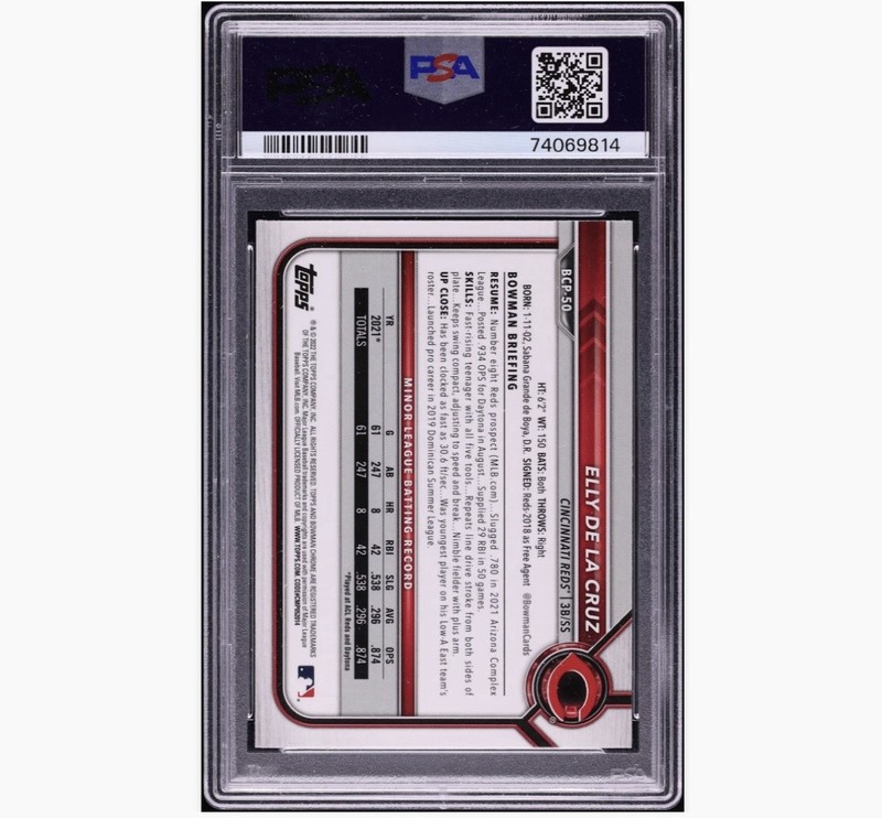 Topps 2022 Bowman Chrome Mojo Refractor #BCP-50 Elly De La Cruz PSA 9 view 2