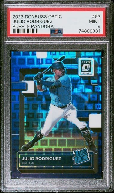 2022 Donruss Optic - Julio Rodriguez #97 Purple Pandora Prizm /99 PSA 9 (RC) view 1