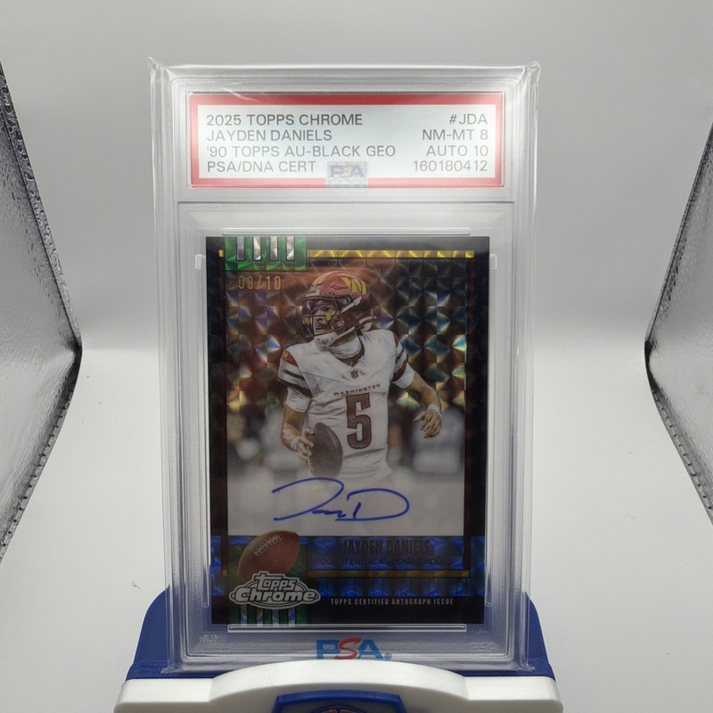 2025 Topps Chrome Jayden Daniels 1990 Black Geo Auto PSA 8/ PSA DNA AUTO 10