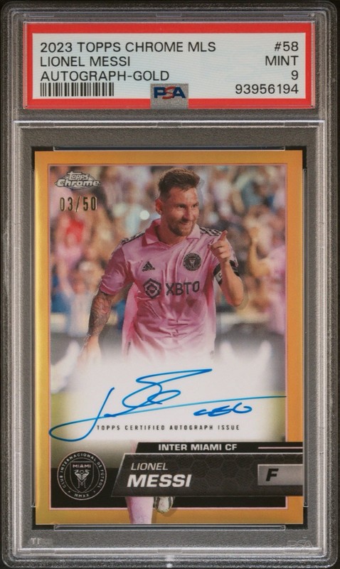 2023 Topps Chrome MLS Lionel Messi Gold ON CARD AUTO /50 PSA 9 Inter Miami #58