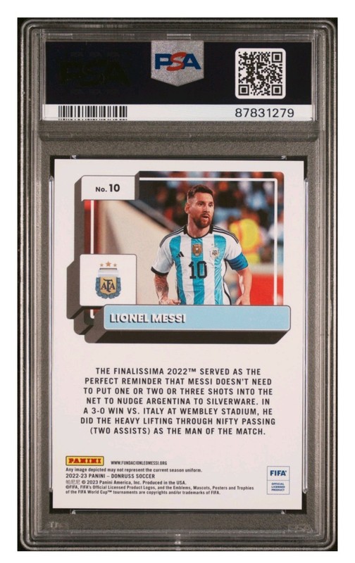 22-23 Panini Donruss Optic Lionel Messi Purple 19 /99 PSA 6 (somehow?) view 2