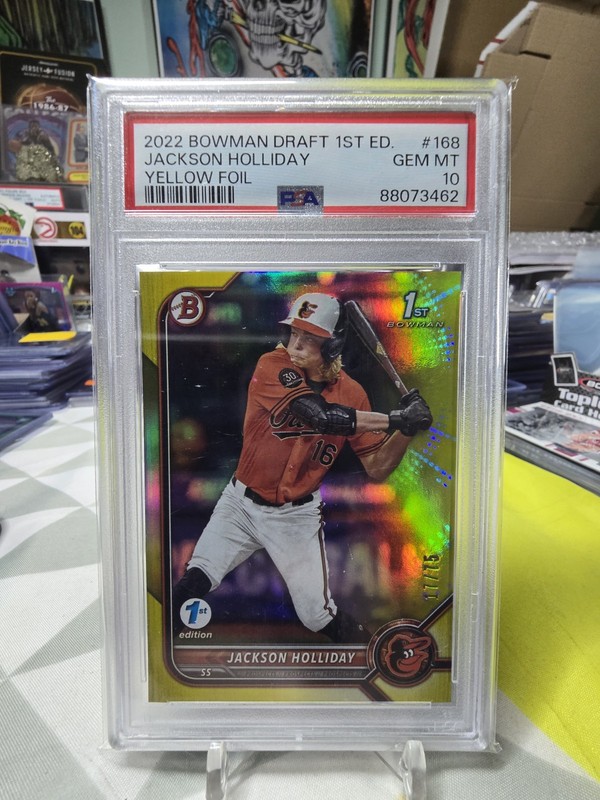 Jackson Holliday 2022 Bowman 1st Draft /75 Edition Yellow Foil PSA 10 #BD-168 