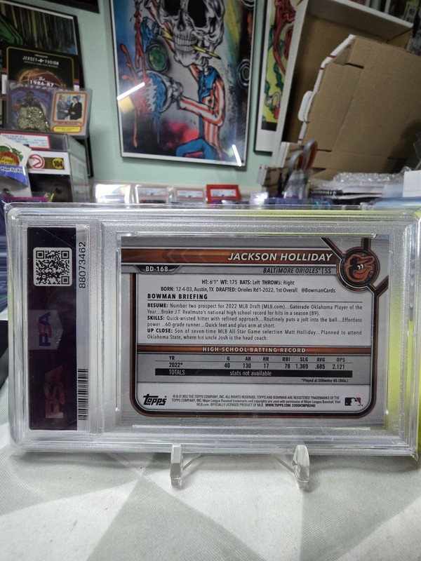 Jackson Holliday 2022 Bowman 1st Draft /75 Edition Yellow Foil PSA 10 #BD-168  view 2