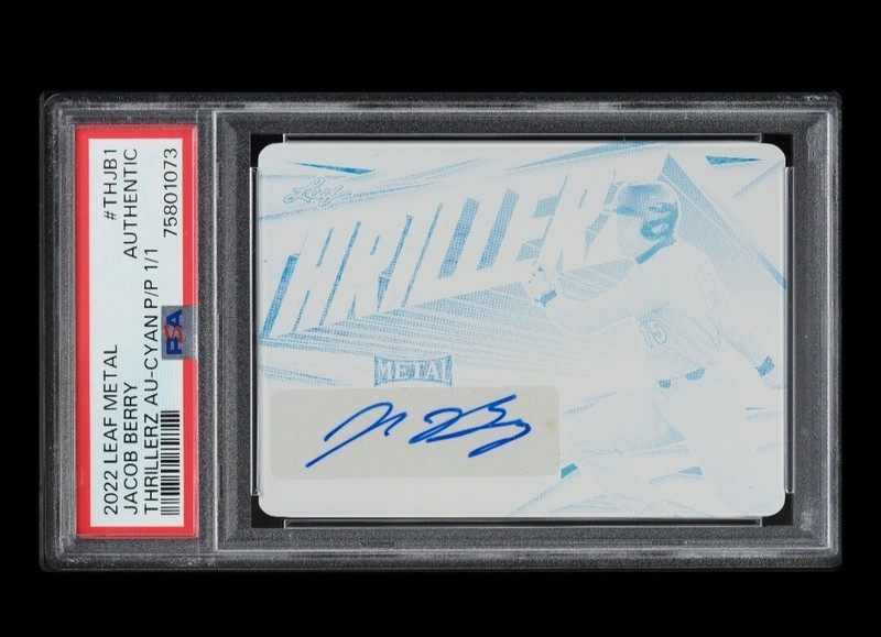 2022 ⚾ Jacob Berry Leaf Metal Baseball Cyan Plate 1/1 #TH-JB1-Thrillerz-Auto
