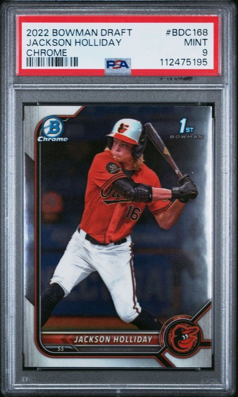 JACKSON HOLLIDAY 2022 Bowman Draft 1st Rookie Chrome #BDC-168 PSA 9 MINT Orioles view 2