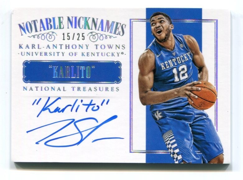 2015 National Treasures Karl-Anthony Towns Notable Nicknames "Karlito" Auto /25