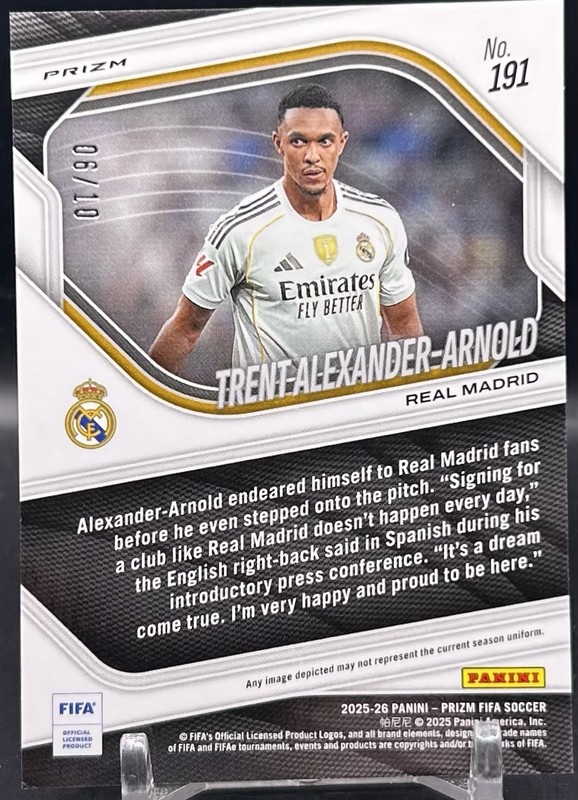 2025-26 Panini Prizm FIFA Soccer Trent Alexander-Arnold #191 True Gold /10 view 2