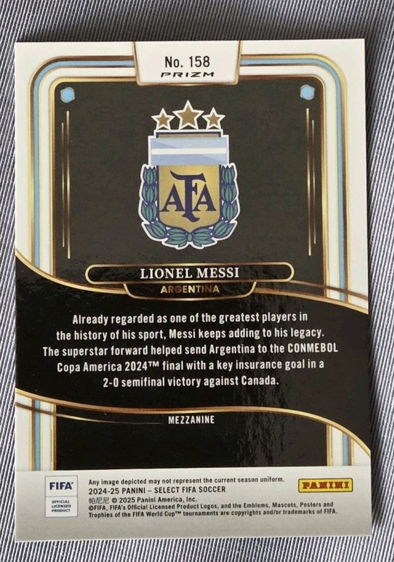 Lionel Messi 2024-25 Panini Select Silver Prizm Mezzanine #158 FIFA Soccer view 2