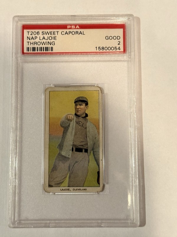 T206 Sweet Caporal Nap Lajoie , Throwing, PSA 2