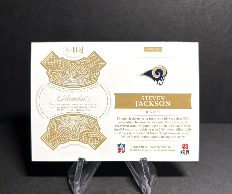 2018 Steven Jackson Flawless Distinguished *GAME-USED PATCH* Auto #/15 Rams view 2